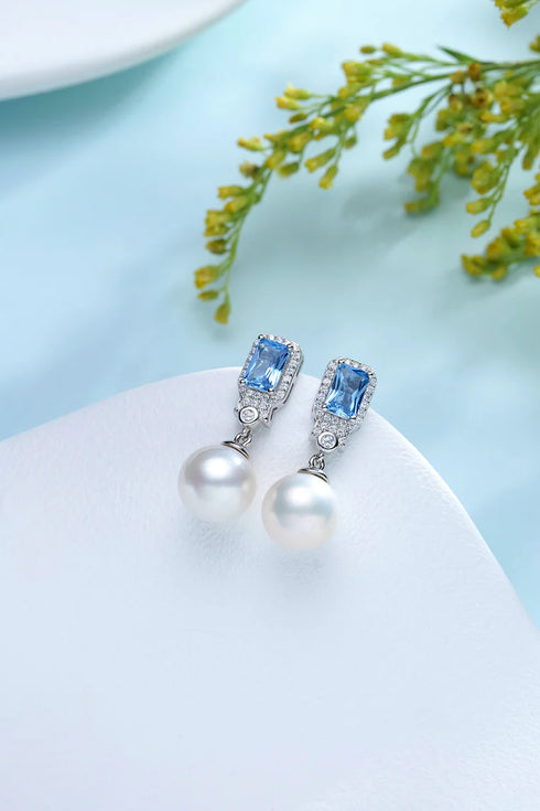 Clear Blue Zirconia Pearl Earrings - Gold vermeil / Sterling Silver
